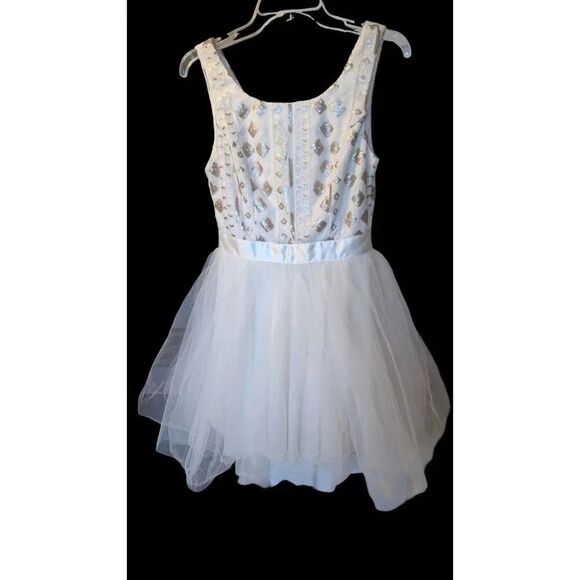 Trixxi White with Gold Accents Girls Formal Party Cocktail Dress Youth Size 7 - Picture 1 of 8